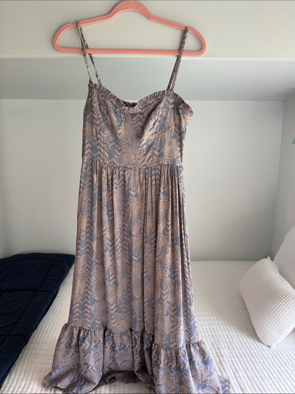 Sleeveless Midi Dress in Dusty Blue and Soft Taupe